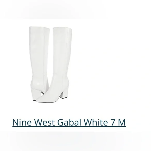 Nine West “Gabal” White Leather Tall Block Heel Pointy Toe Boots Size 7 NEW - Picture 6 of 16